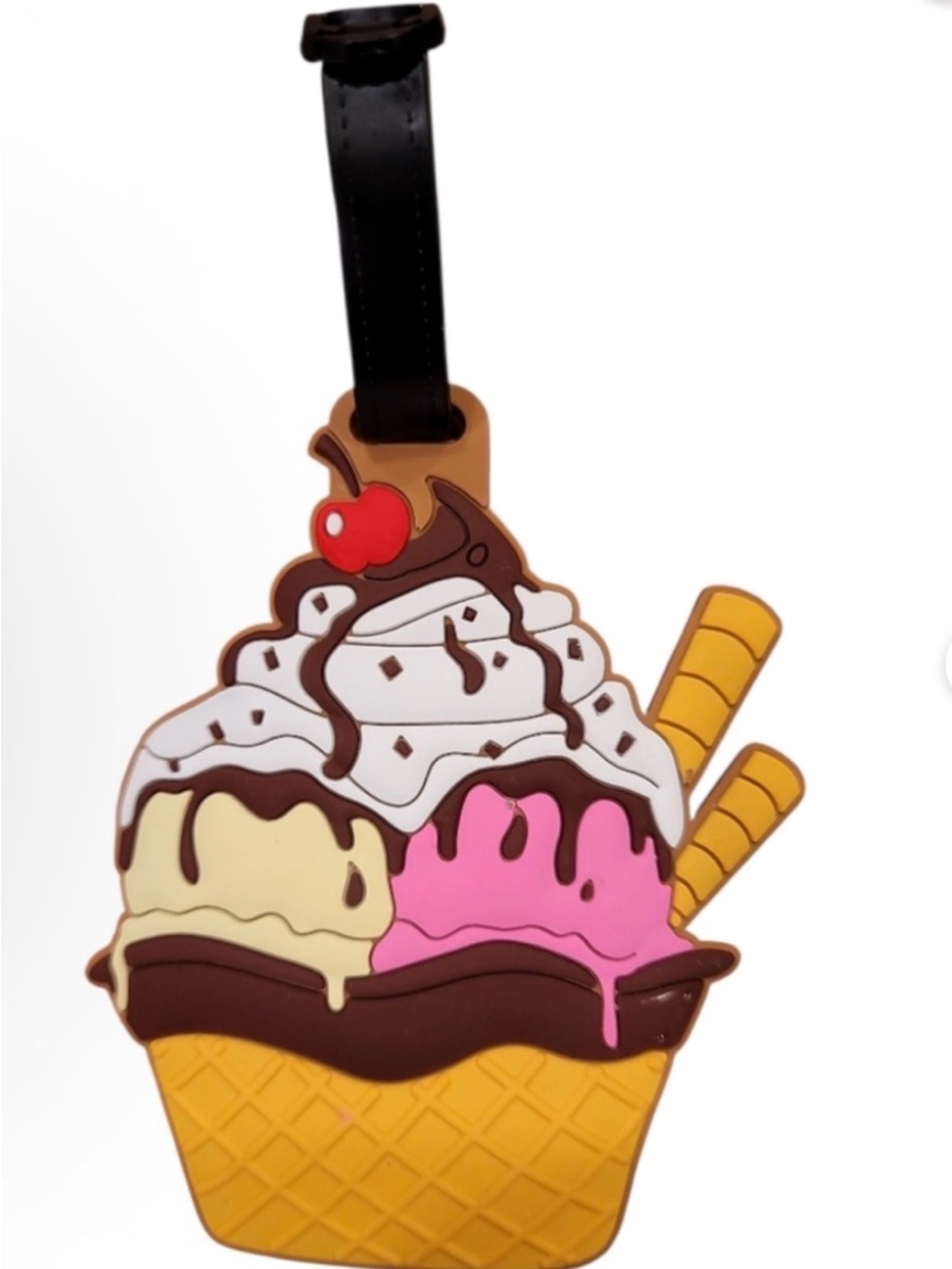 Ice Cream Cone Kids Luggage Tag - Pink, Yellow, White - Picture 1 of 5